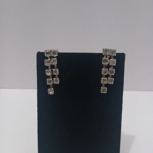 Vintage Silver Clear Crystal Like Drop Earrings
